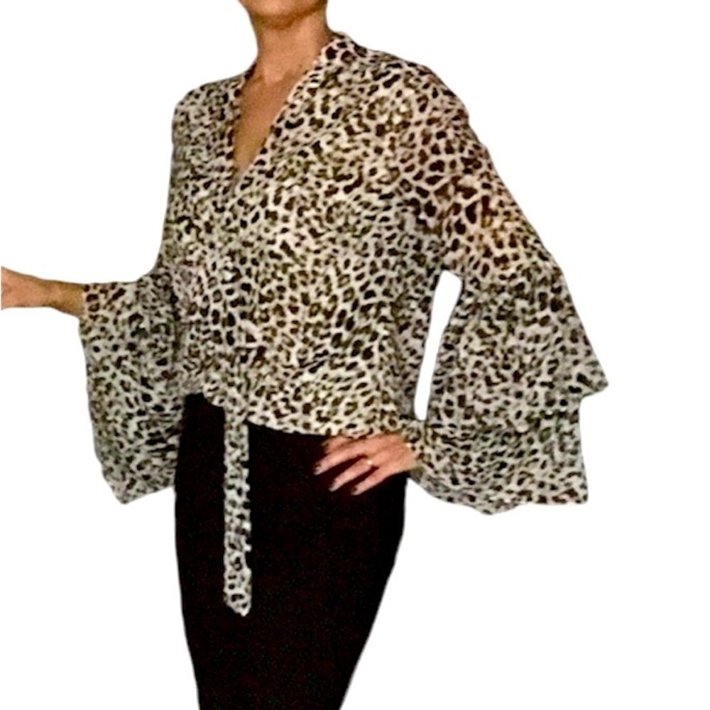 Calvin Klein Leopard Tie Neck Blouse